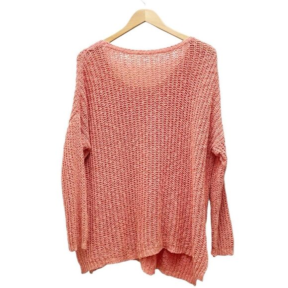 Free People Chunky Sweater Size Medium Greenwich Village Boho Tunic Coral Pink - Picture 3 of 12